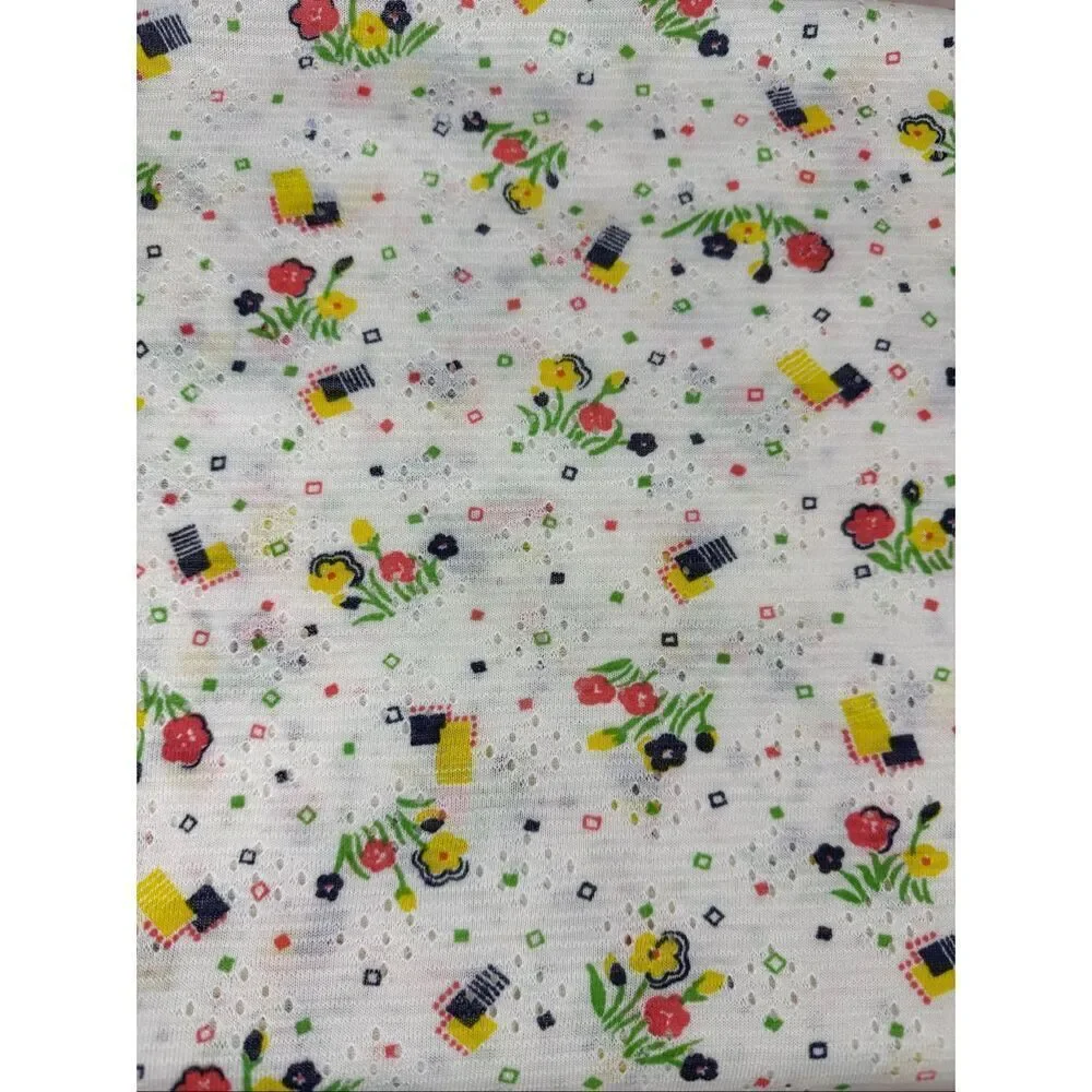 Vintage 1970s Floral Fabric Mod MCM Eyelet Pointelle Knit 42x54”